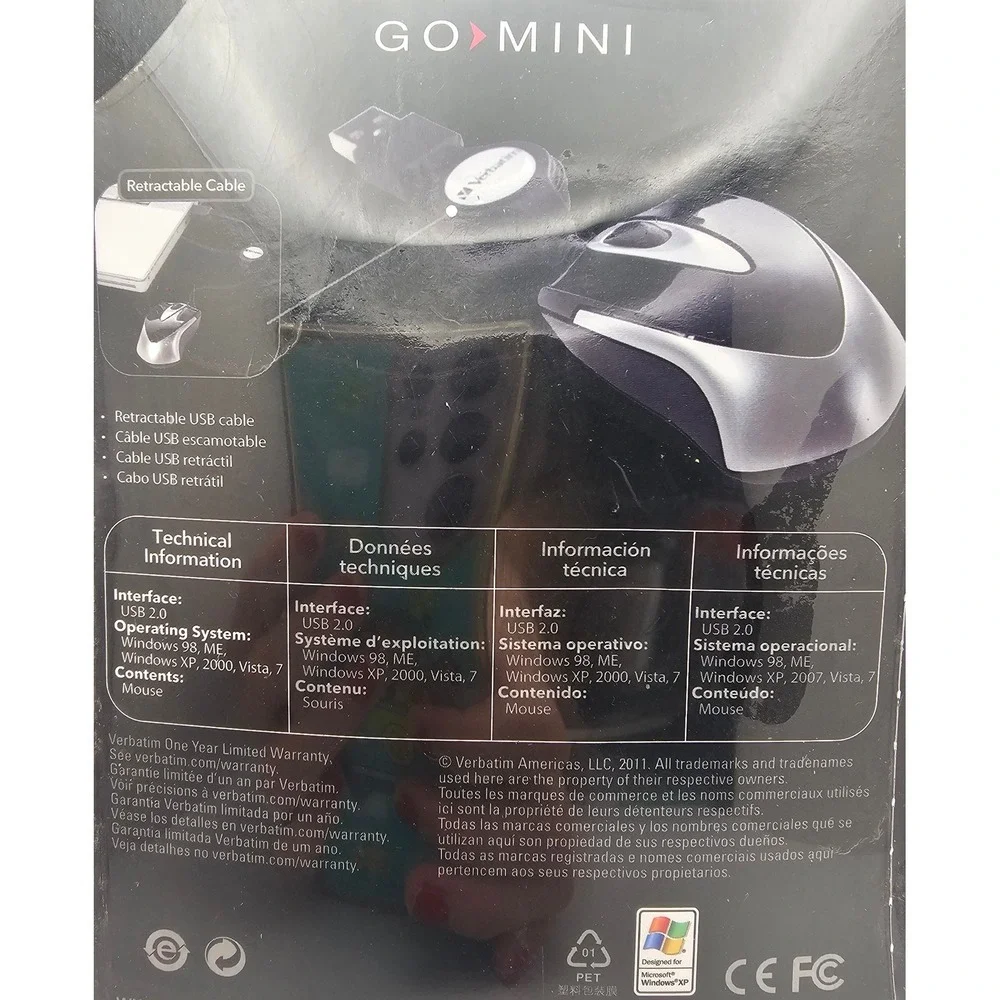 Verbatim Go Mini Optical Travel Mouse Retractable USB Cable Portable